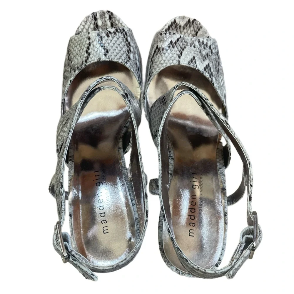 New Madden Girl Python Snakeskin Open Toe Platform Stiletto Heels Size 10